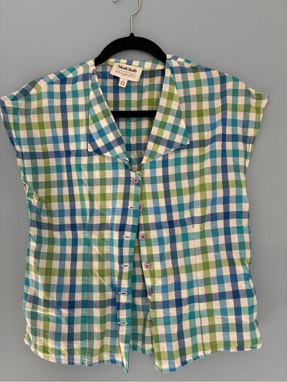 Checked Button-Up Top in Blue & Green
